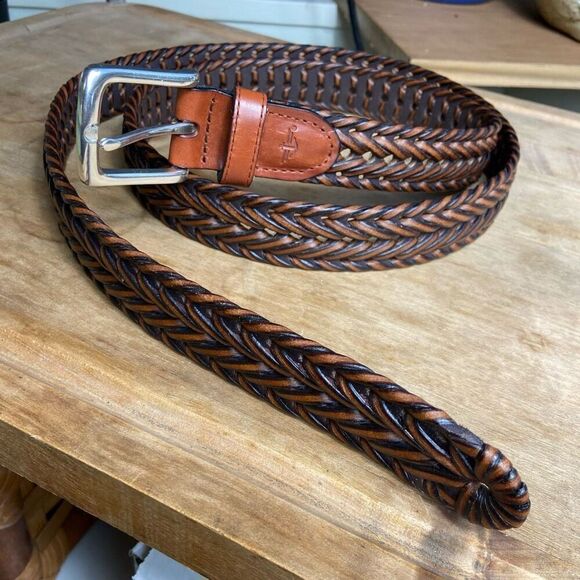 Dockers Men's Brown Braided Leather & Faux Leather Belt Silver Metal Buckle - XL - Picture 9 of 10